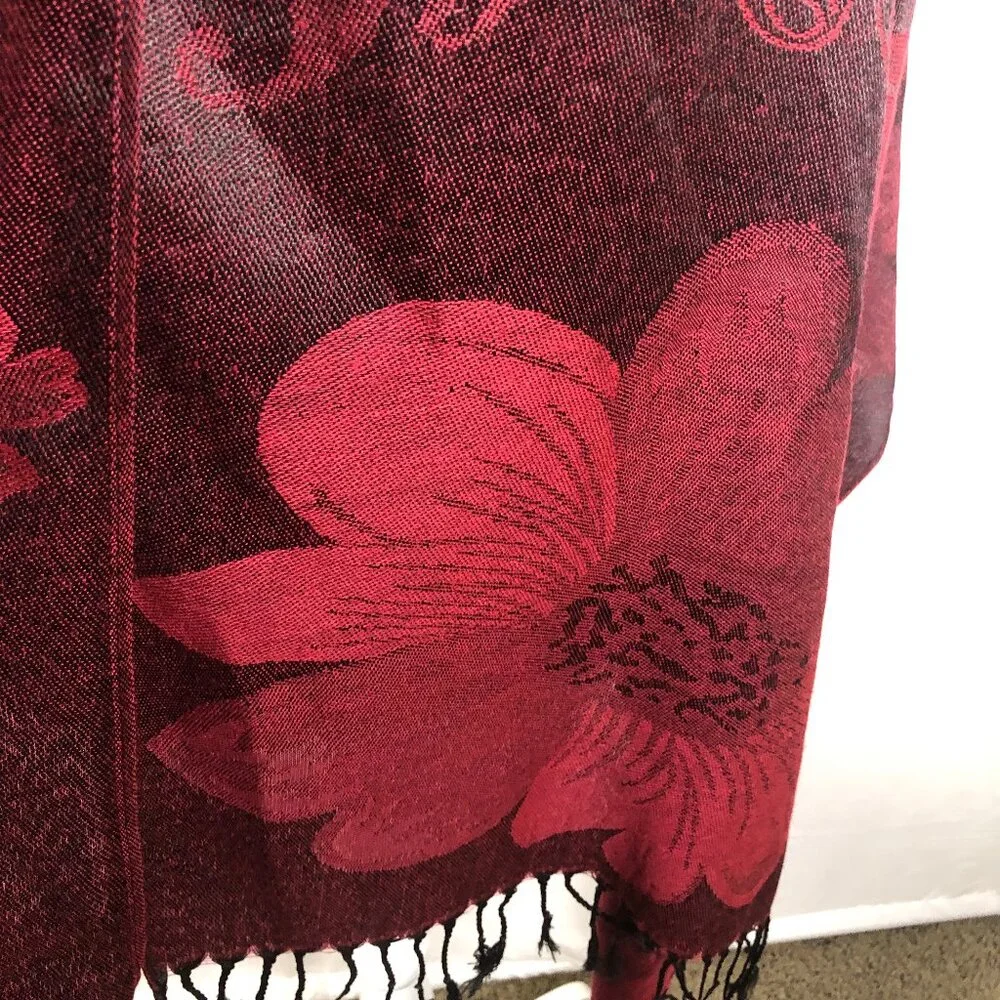 🌹Jerusalem Label 100% Cashmere Shawl – Garnet Floral Weave • Quiet Luxury